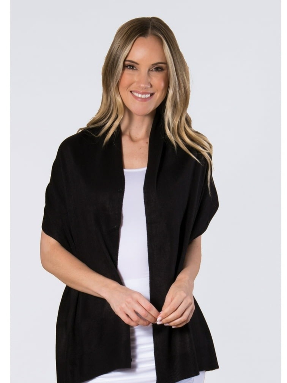 Simply Noelle Black Open-Front Women's Bordeaux Sweater Wrap